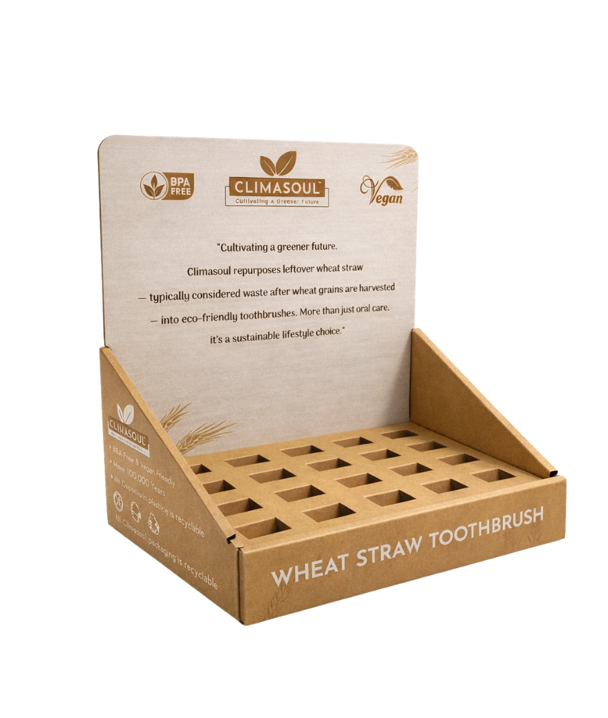 Climasoul wheat straw toothbrush display stand — pharmacy counter